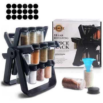 Spice Rack Organizer With 18 Spice Jars With Label And Organizer Rack - Rotating Kitchen Spice Organizer, Countertop Spice Racks, Seasoning Rack, Revolving Spice Rack For Countertop, Pantry,Cupboard