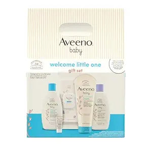 Aveeno Baby Welcome Little One Gift Set, Skincare Set with Nourishing Body Wash & Shampoo, Calming Bath Wash, All Over Wipes, Daily Moisturizing Lotion, & Balm, 5 Items