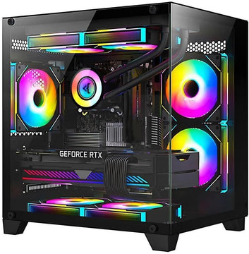 Panorama Gaming PC Desktop - AMD Ryzen 5 5600GT 3.6GHz, RTX 4060 8GB, 16GB DDR4 RAM 3200, 1TB M.2 PCIE SSD, 240mm AIO, 11AC Wi-Fi, Windows 11 Pro 64-bit Desktop Computer, Black