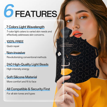 Red Light Mask for Face - 7 Colors Cordless Silicone Face Mask, Facial Mask Skincare at Home, Skin Care Mask Suitable for Women, Soft Flexible, Portable